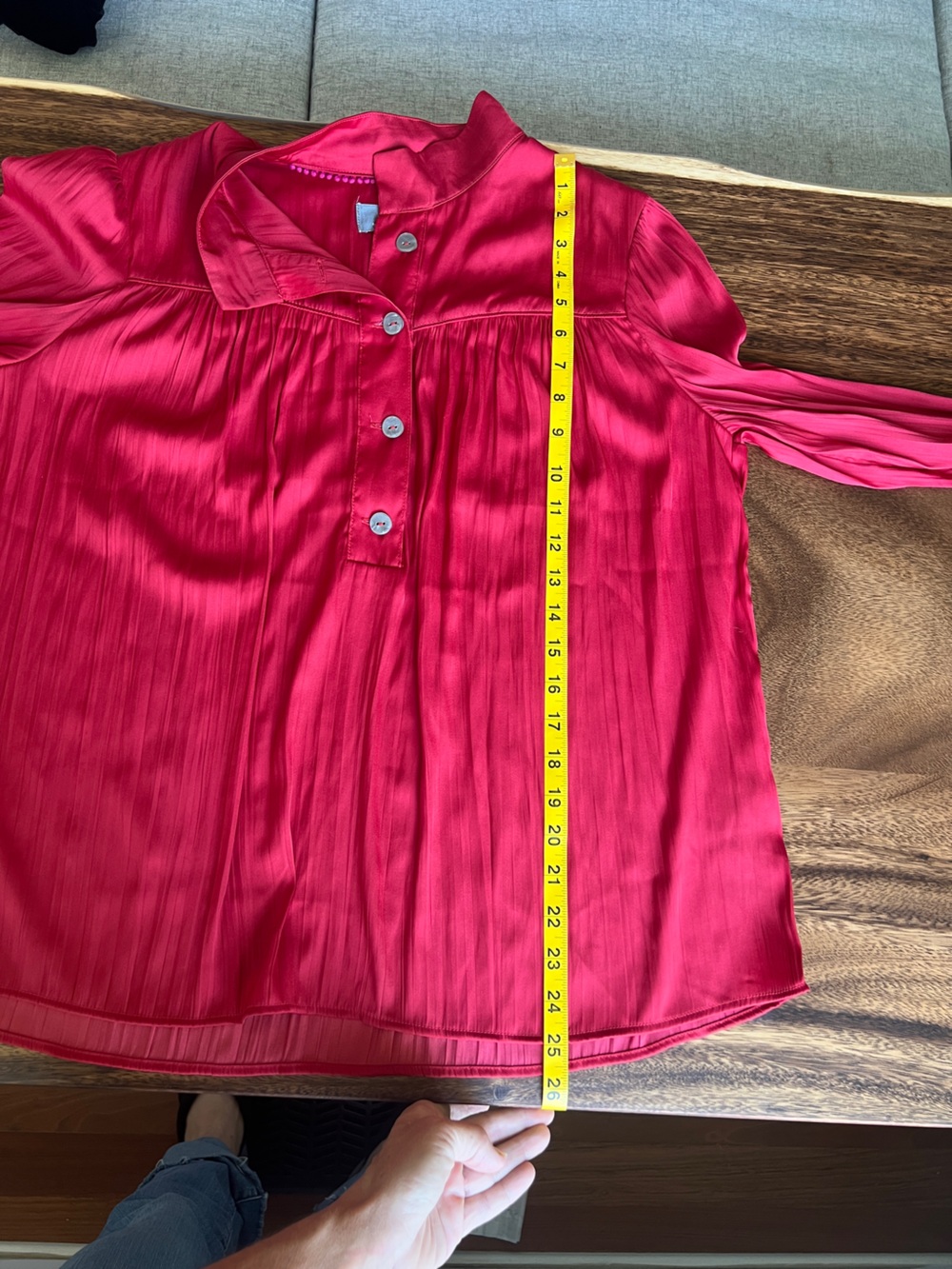 Anthropologie, Red Long-Sleeve Pleated Button Front Women's Top - Picture 5 of 5